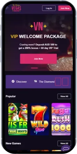 Home page of VegasNow app